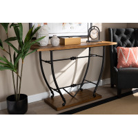 Baxton Studio YLX-9096 Leigh Vintage Rustic Industrial Distressed Wood and Black Metal Finished Entryway Console Table